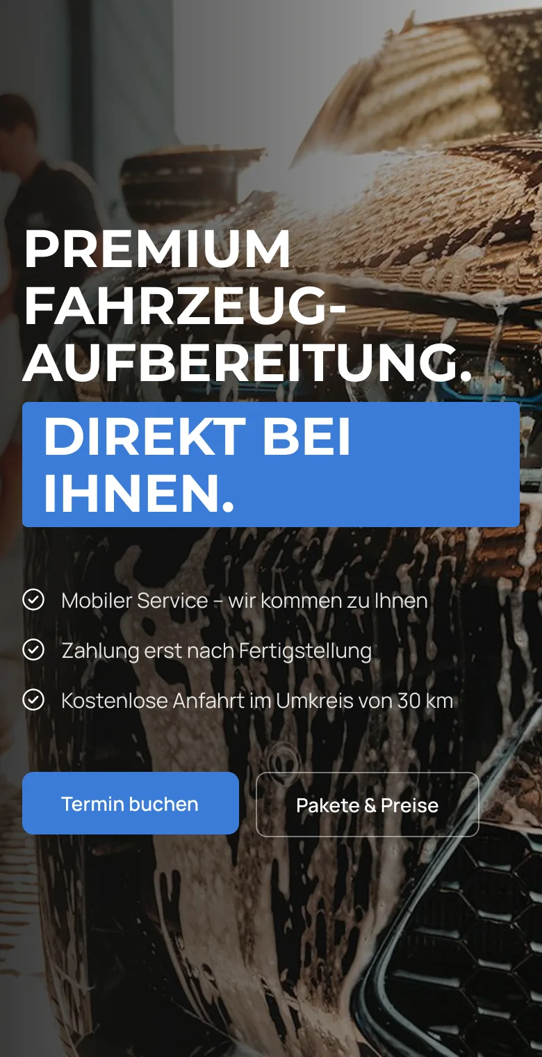 GlanzKultur mobile design: hero with headline, three points and two buttons